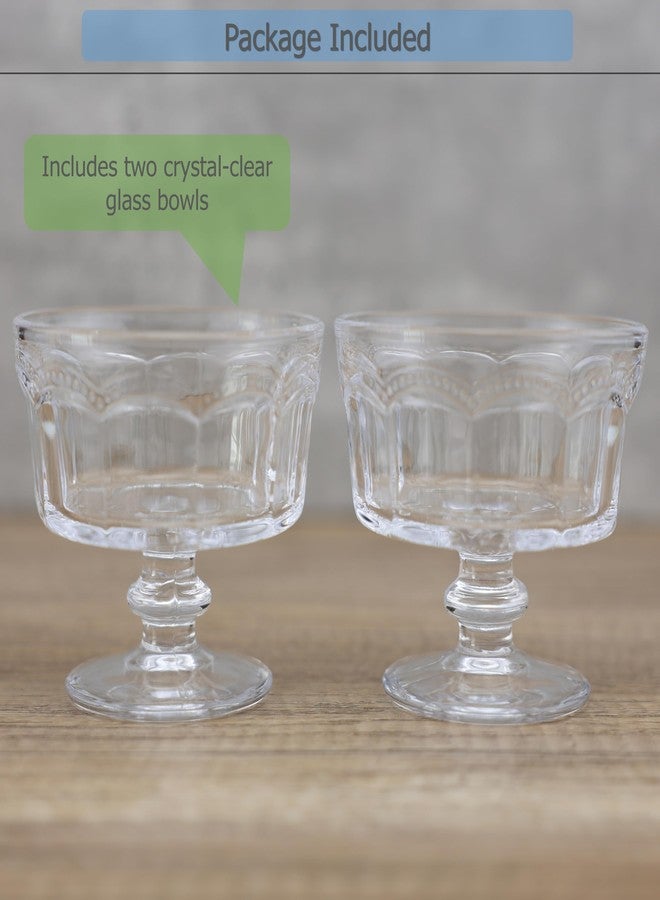 EIKS 2-Pack Footed Glass Dessert Bowls for Serving Ice Cream, Sundaes, Yogurt, Pudding, Fruit, Snacks, Appetizers – 7.5oz Each - Image 2