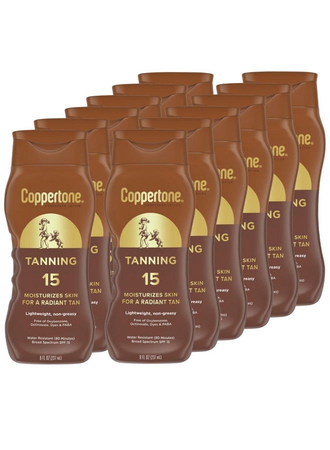 Coppertone لوشن واقي من الشمس للتسمير مقاوم للماء واقي شمس للجسم SPF 15 طيف واسع واقي شمس SPF 15 زجاجة 8 أونصة (عبوة من 12) - Image 1