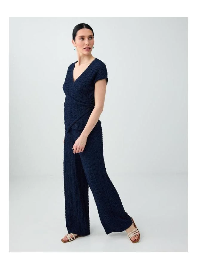 Jimmy Key Navy Blue Normal Waist Textured Knit Pants.
