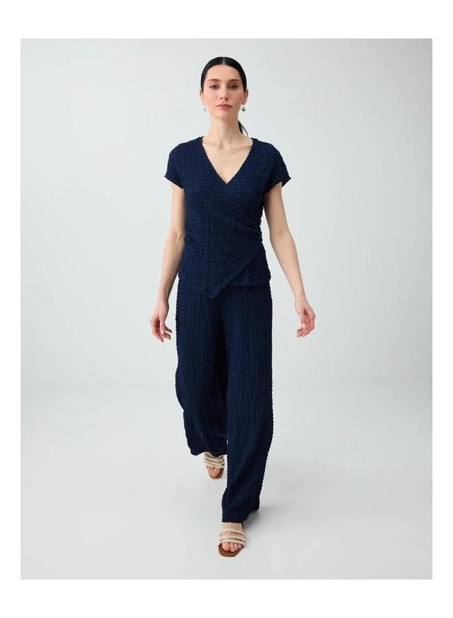 Jimmy Key Navy Blue Normal Waist Textured Knit Pants.