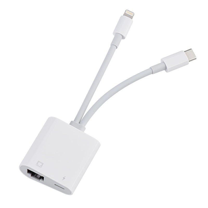 Giochem Lightning and USB C to Ethernet Adapter,2 in 1 RJ45 Ethernet LAN Network Adapter with Charge Port Compatible with iPhone/iPad/iPod/Samsung and More,Supports 100Mbps Plug and Play - Image 1