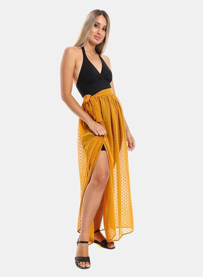 kady Jamila women wrapped up self stitches cover up ,mustard-xxl - Image 2