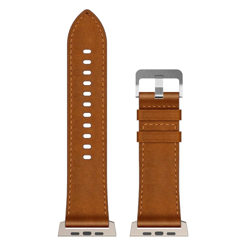 Bluejw 44/45/49mm Genuine Cowhide Leather Watch Band for Apple Watch 8 9 Ultra 2 – Replace the Watch Strap with Premium Black Titanium-Compatible Leather Strap - Image 1