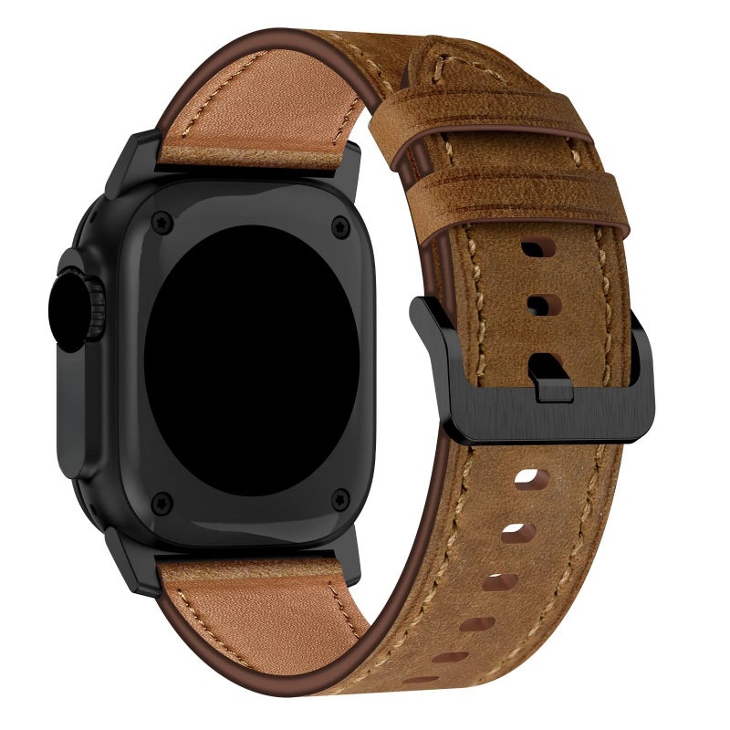 Bluejw 44/45/49mm Genuine Cowhide Leather Watch Band for Apple Watch 8 9 Ultra 2 – Replace the Watch Strap with Premium Black Titanium-Compatible Leather Strap - Image 2