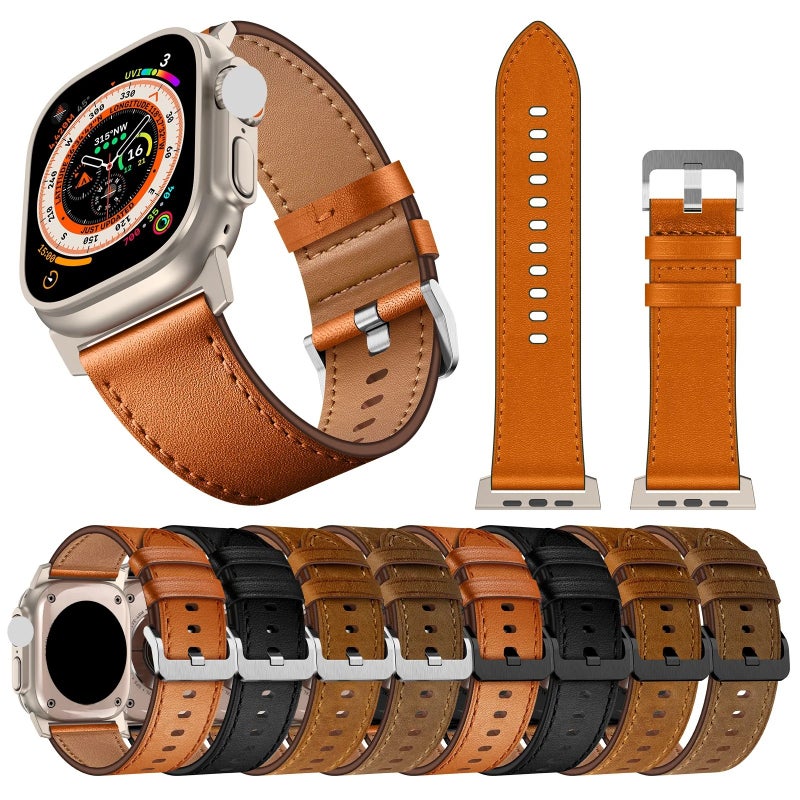 Bluejw 44/45/49mm Genuine Cowhide Leather Watch Band for Apple Watch 8 9 Ultra 2 – Replace the Watch Strap with Premium Black Titanium-Compatible Leather Strap - Image 4