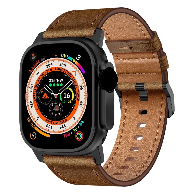Bluejw 44/45/49mm Genuine Cowhide Leather Watch Band for Apple Watch 8 9 Ultra 2 – Replace the Watch Strap with Premium Black Titanium-Compatible Leather Strap - Image 3