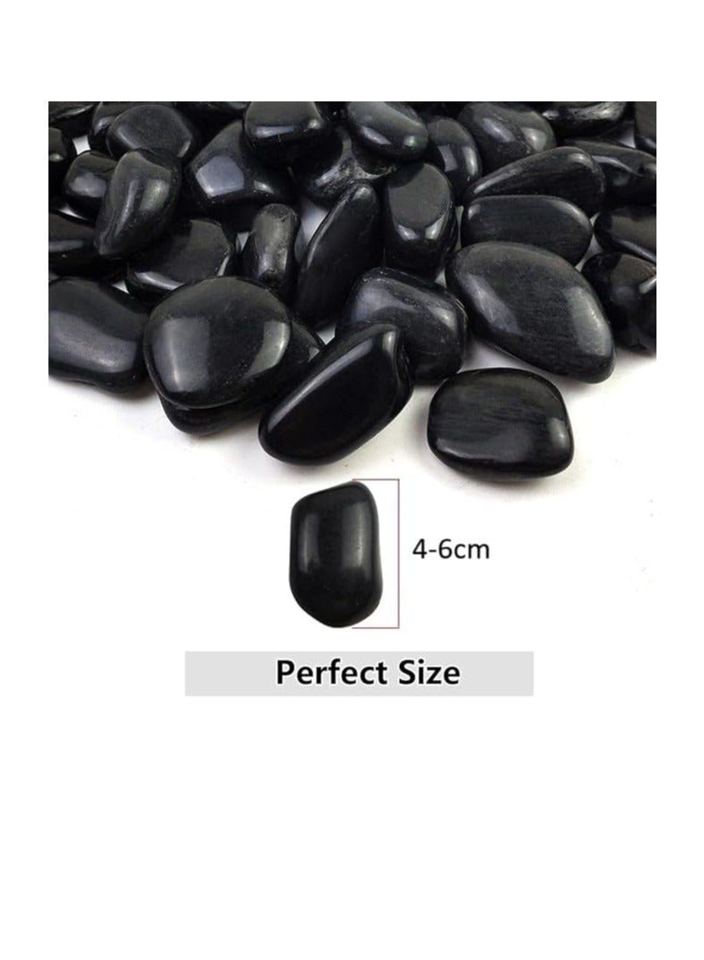 Black Decorative Stones Smooth & Polished Pebbles for Aquarium Garden Landscaping Plants and Home Interior & Exterior Decoration Durable Rocks Gravel for Decor (Large - 1kg)  - Image 2