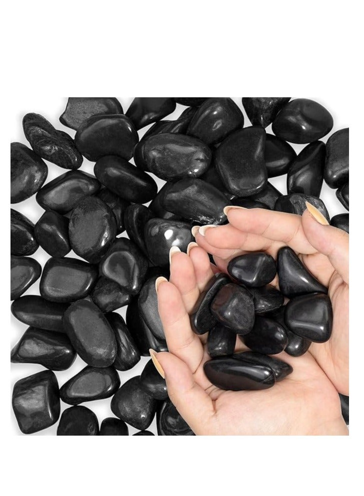 Black Decorative Stones Smooth & Polished Pebbles for Aquarium Garden Landscaping Plants and Home Interior & Exterior Decoration Durable Rocks Gravel for Decor (Large - 1kg)  - Image 1