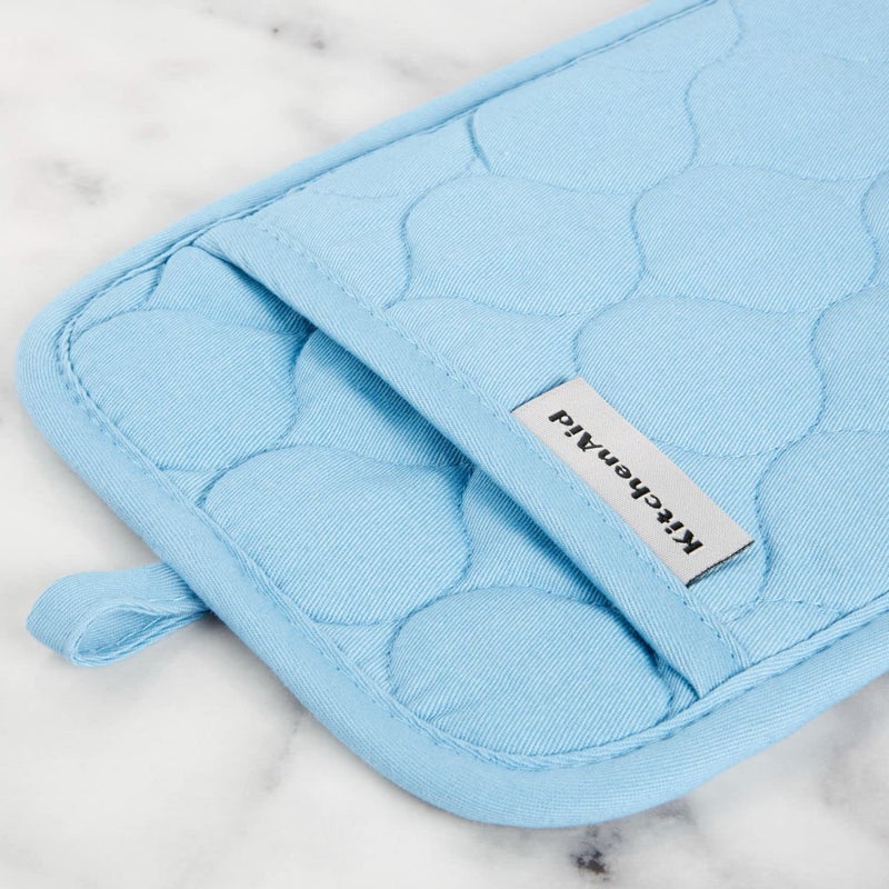 KitchenAid Quilted Cotton Terry Cloth Oven Mitt  Pot Holder Heat Resistant  16""x26""  7""x13"" & 7""x10""  Blue Velvet - Image 5