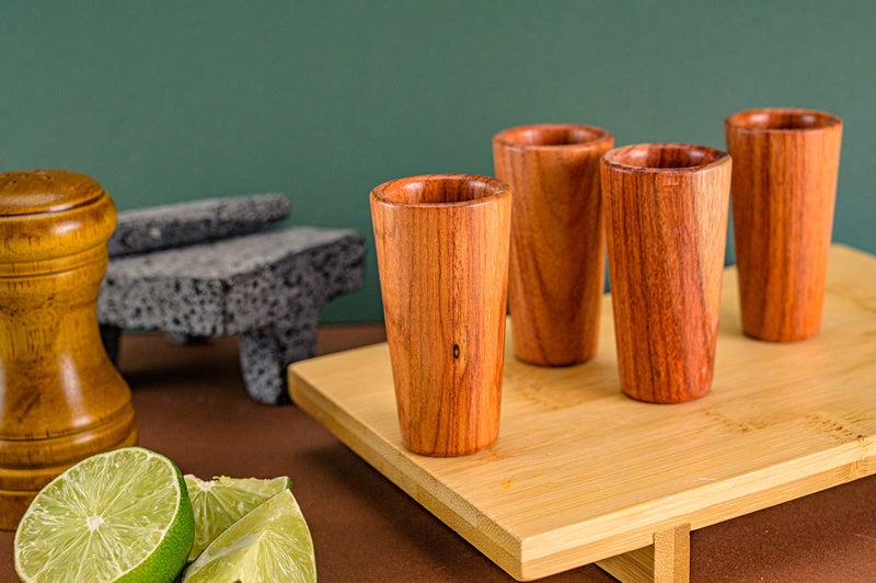 MEXTEQUIL - Wooden Tequila Shot Glasses - Set of 4 - Authentic Mexican Tequila Shot Glasses - Artisanal - handmade - 1.5 oz - Granadillo Wood - Eco-Friendly - Image 4