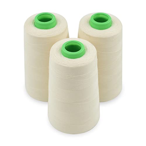 Renashed Raw White All Purpose Cotton Thread - 3 Spools, 40/2 Connecting Threads for Serger, Overlock, Quilting, Sewing Machine & Hand Repair Works - 3000 Yard/Spool - Image 1