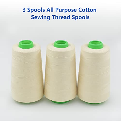 Renashed Raw White All Purpose Cotton Thread - 3 Spools, 40/2 Connecting Threads for Serger, Overlock, Quilting, Sewing Machine & Hand Repair Works - 3000 Yard/Spool - Image 4