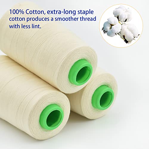 Renashed Raw White All Purpose Cotton Thread - 3 Spools, 40/2 Connecting Threads for Serger, Overlock, Quilting, Sewing Machine & Hand Repair Works - 3000 Yard/Spool - Image 3