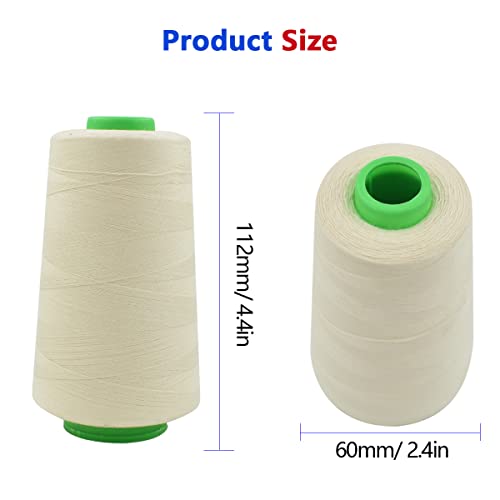 Renashed Raw White All Purpose Cotton Thread - 3 Spools, 40/2 Connecting Threads for Serger, Overlock, Quilting, Sewing Machine & Hand Repair Works - 3000 Yard/Spool - Image 2