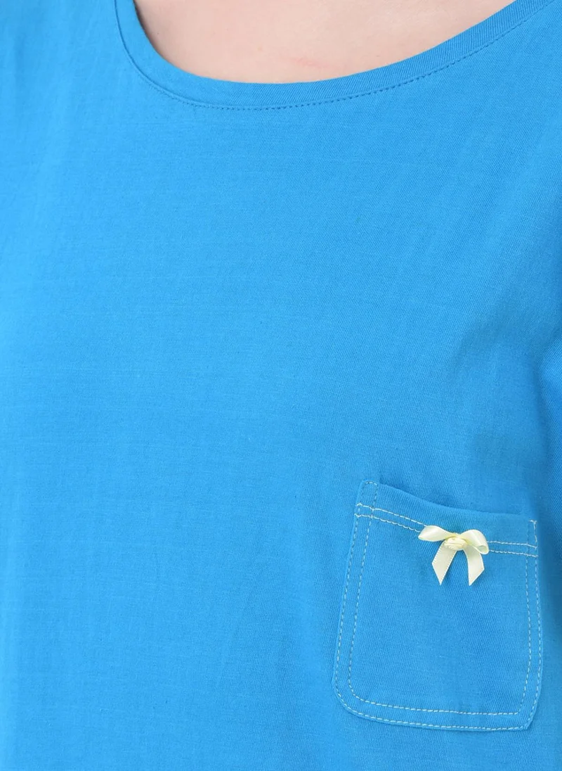 كلوفيا طقم كلوفيا شيك أساسي بلوزة وشورت أزرق فاتح قطن %