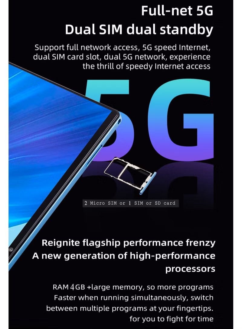 أوميو كمبيوتر لوحي ذكي يعمل بنظام Android، شاشة 10.1 بوصة HD+، ثنائي شريحة الاتصال، شبكة 5G، واي فاي، 4 جيجابايت رام، 128 جيجابايت روم، لعبة كاميرا مزدوجة وموسيقى للأطفال - أخضر - Image 3