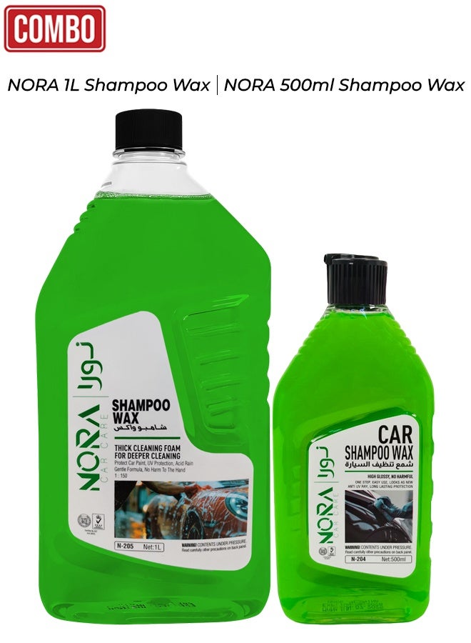 NORA Car Shampoo Wax – 1L + 500ml Combo, Thick Cleaning Foam for Deeper Cleaning, Dual Action Formula, Boosts Shine, UV Protection, Gentle on All Car Surfaces, Easy to Use N-204, N-205 - Image 1
