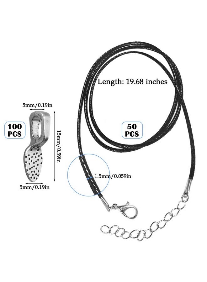 lyfLux Set of 150, Black Waxed Necklace Cord and Spoon DIY Oval Glue on Bails Pendants, lyfLux 50 Pcs Necklace Cord Bulk (20 Inch) and 100 Pcs Small Spoon Bail Earring Charms(15x5mm) for Jewelry Making - Image 2