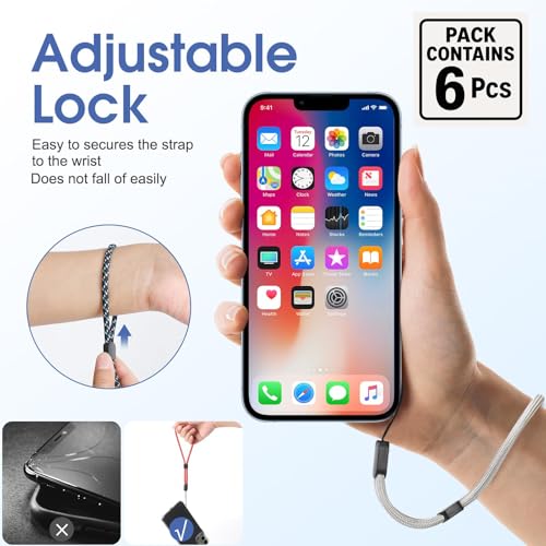 Techzere Pack of 6 Premium Adjustable Wrist Lanyard Strap for Mobile Phones Cameras USB Drives Keys – Durable Braided Nylon Hand Strap with Secure Lock Multicolour (Pack of 6) - Image 2