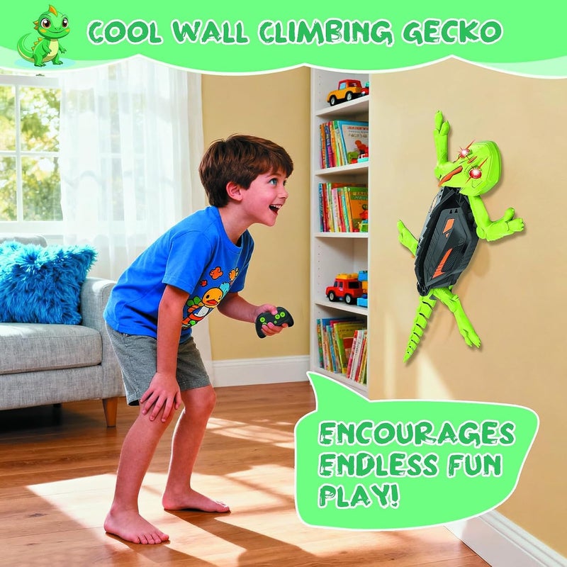 KASTWAVE Wall Crawler Gecko RC Toy, Remote Control Lizard with LED Eyes for Wall Climbing, Rechargeable Climbing Toy for Kids - Image 2