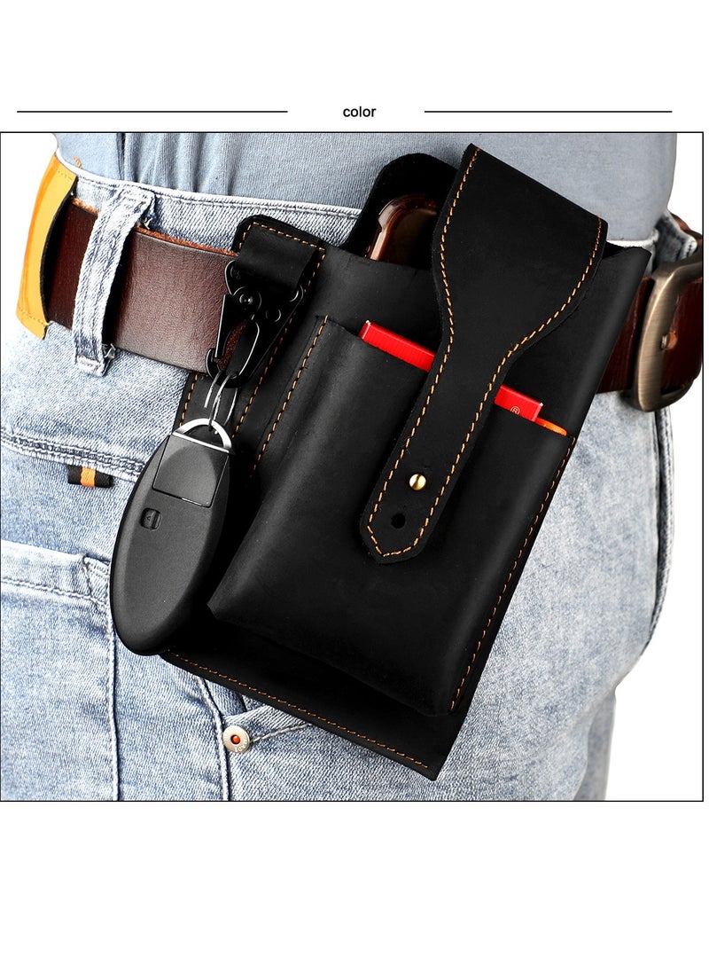 Generic Men's Vintage Waist Bag Genuine Leather Phone Bag Sports Waist Bag Belt Bag  - Image 1