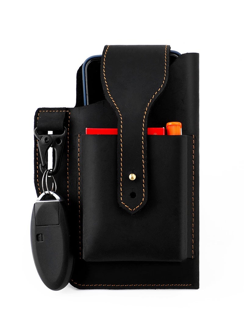 Generic Men's Vintage Waist Bag Genuine Leather Phone Bag Sports Waist Bag Belt Bag  - Image 3