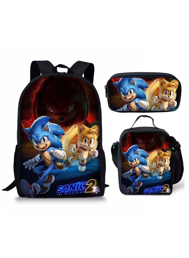 Sonic Cartoon Anime Student Backpack Three-Piece Set 29*42*16cm