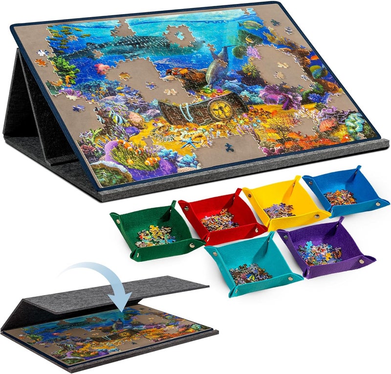 Becko US 1000 Piece Tilting Puzzle Board with 6 Trays & Cover, Adjustable Puzzle Table with Stand/Easel, Portable & Lightweight Mat for Puzzle Storage, for 1000 Pieces Jigsaw Puzzles (Gray) - Image 1