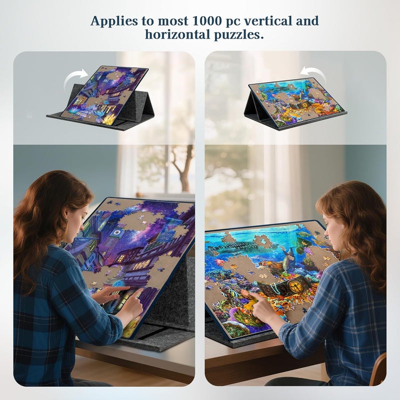 Becko US 1000 Piece Tilting Puzzle Board with 6 Trays & Cover, Adjustable Puzzle Table with Stand/Easel, Portable & Lightweight Mat for Puzzle Storage, for 1000 Pieces Jigsaw Puzzles (Gray) - Image 5