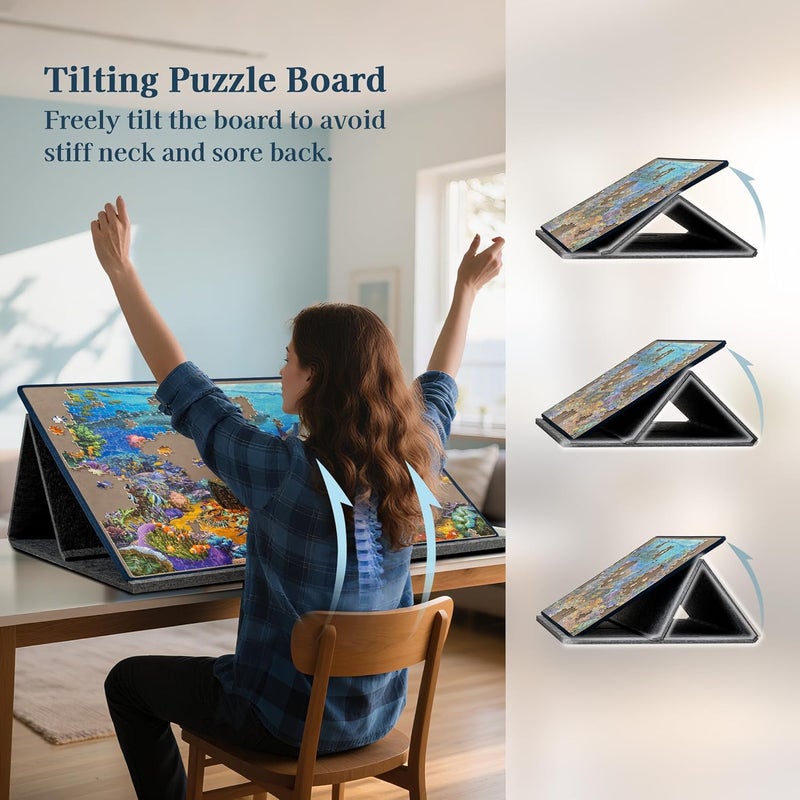 Becko US 1000 Piece Tilting Puzzle Board with 6 Trays & Cover, Adjustable Puzzle Table with Stand/Easel, Portable & Lightweight Mat for Puzzle Storage, for 1000 Pieces Jigsaw Puzzles (Gray) - Image 3