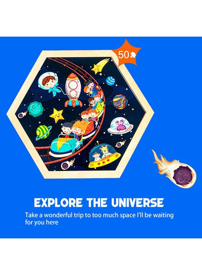 ألغاز قطع كبيرة للأطفال لعبة ألغاز خشبية 50 قطعة تعليمية كرتونية للأطفال ألعاب كونية - Image 3