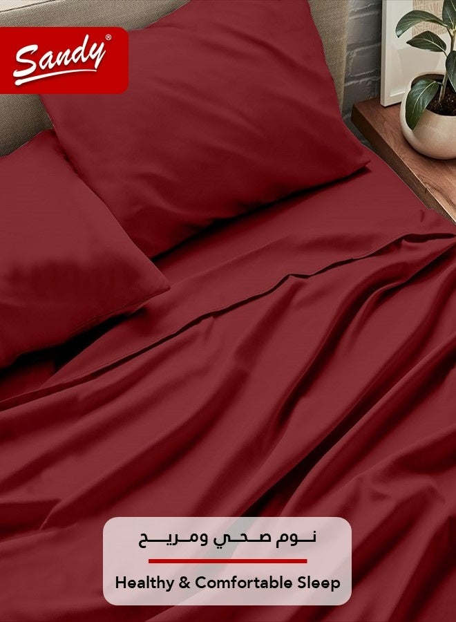 ساندي طقم شراشف سرير ساندي فاخر بجودة الفنادق شرشف مسطح وشرشف مطاط مع أغطية وسائد، طقم من أربعة قطع، شديد النعومة وجيد التهوية وبارد, مقاس نفر ونص دبل (205 × 243 سم & 140 × 200 +30 سم), عودي - Image 3