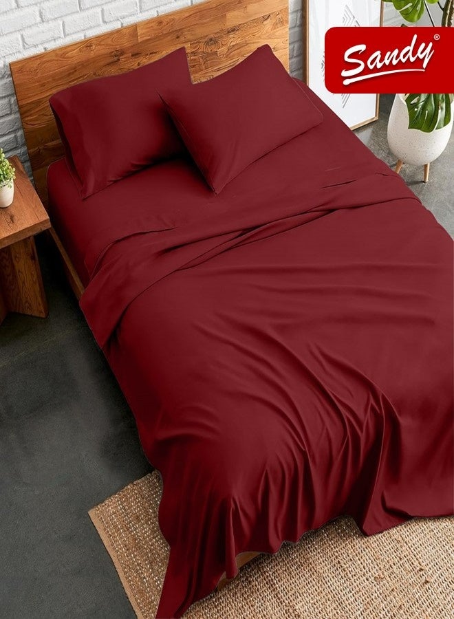 ساندي طقم شراشف سرير ساندي فاخر بجودة الفنادق شرشف مسطح وشرشف مطاط مع أغطية وسائد، طقم من أربعة قطع، شديد النعومة وجيد التهوية وبارد, مقاس نفر ونص دبل (205 × 243 سم & 140 × 200 +30 سم), عودي - Image 1