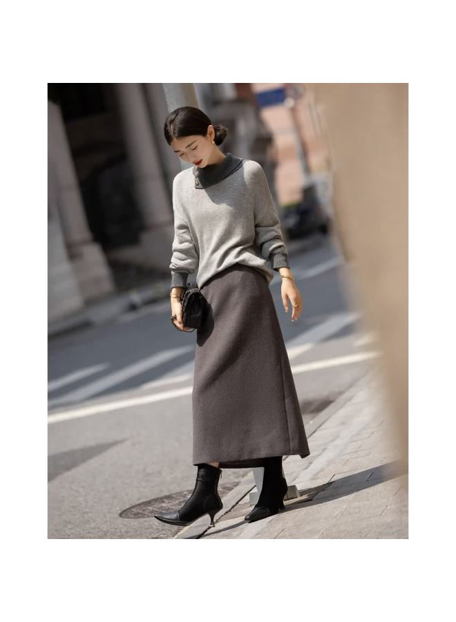 dme Demana [fa She Impression] Winter Irregular Colorblock Lapel Sweater With Metal Buttons Wool Blend Knit Top For Women - Image 5