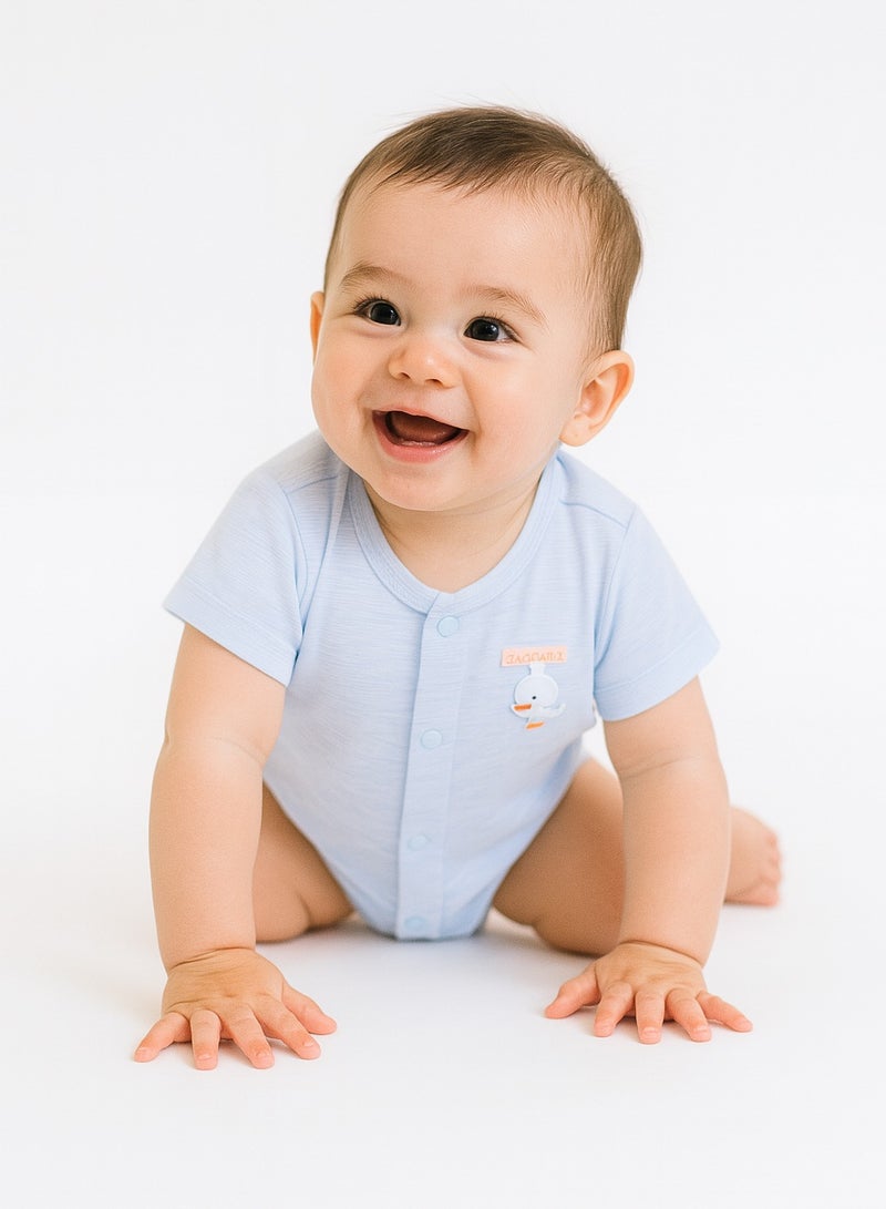 Baby 2-Pack Short Sleeve Tops - Cotton Blend Jacquard, Front Snap Closure, Duck Pendant - For 3-18 Months  - Image 1