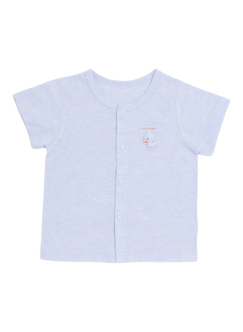 Baby 2-Pack Short Sleeve Tops - Cotton Blend Jacquard, Front Snap Closure, Duck Pendant - For 3-18 Months  - Image 2