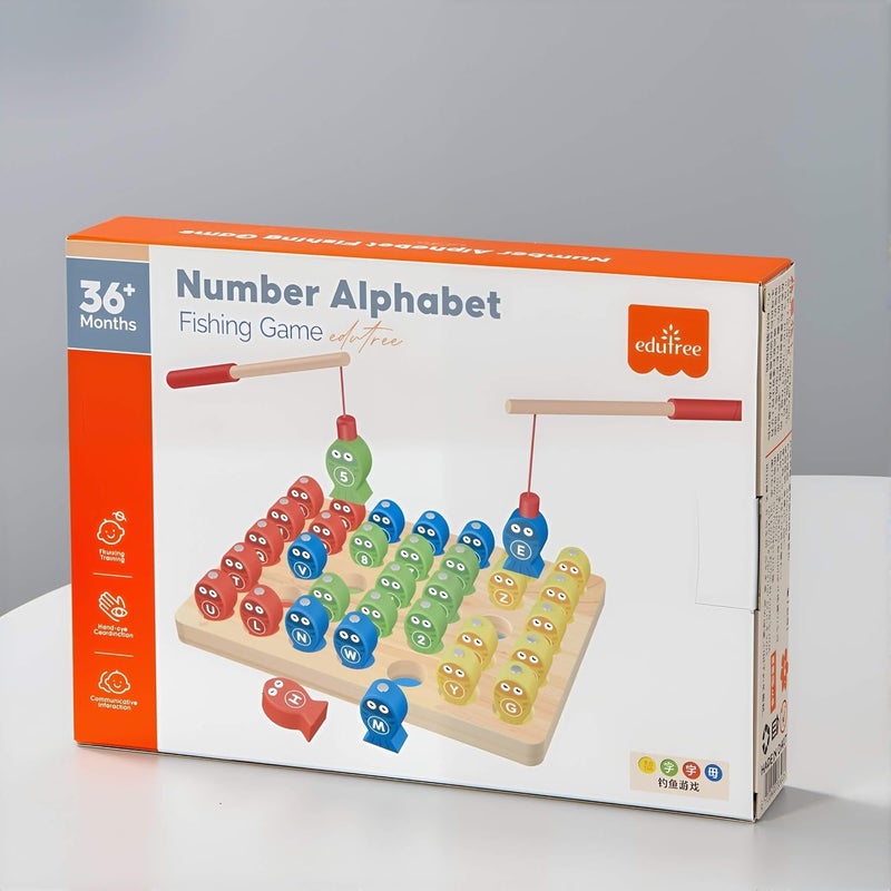 EDUTREE Wooden Magnetic Fishing Game – Montessori Fishing Toy with ABC Alphabet & Numbers, Fine Motor Skill & Preschool Educational Toy for Toddlers, Ideal Gift for Kids Ages 3-5 (2 Poles) - Image 2