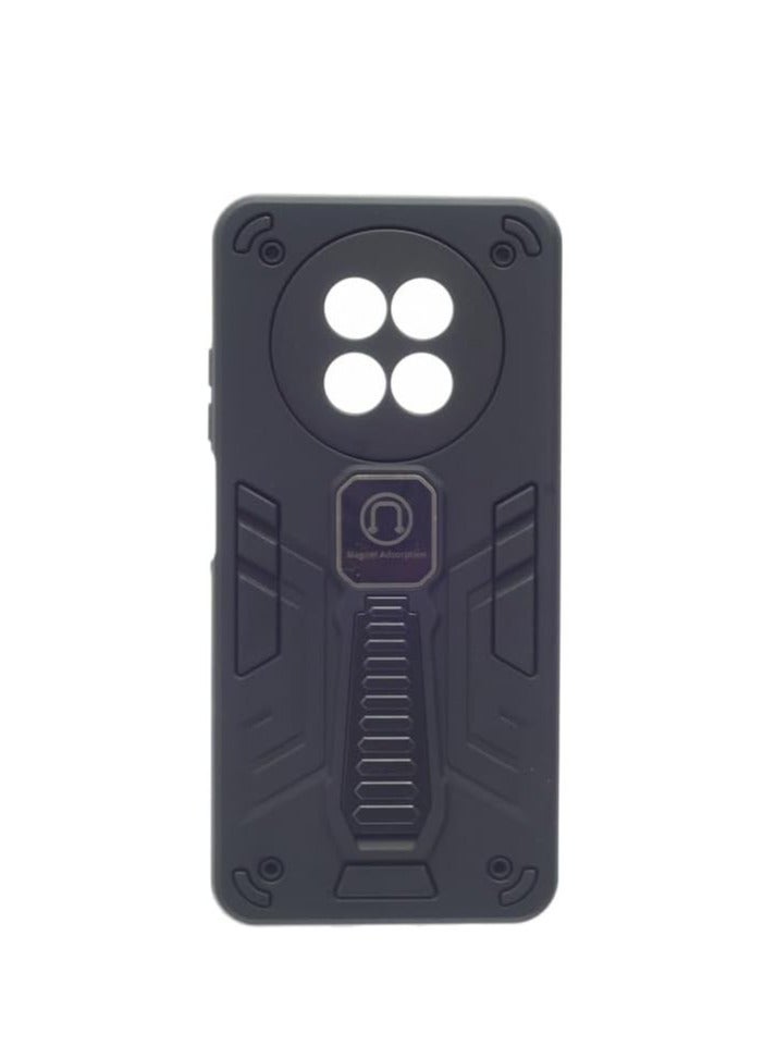 Hard Silicone Back Cover with Magnetic Kickstand for Realme 12X 5G - Black - Image 1