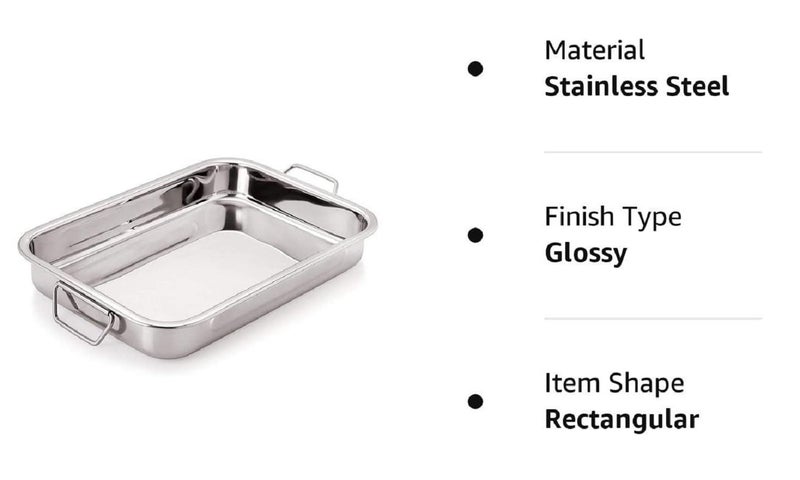 Dynore High Grade Stainless Steel Lasagna Tray with Handle for Serving Any Foods (30.5 cm x 22.5 cm) - Image 3