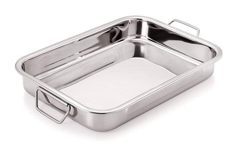 Dynore High Grade Stainless Steel Lasagna Tray with Handle for Serving Any Foods (30.5 cm x 22.5 cm) - Image 1
