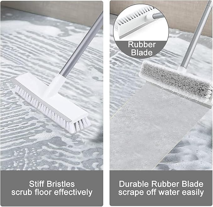 Zerolex Stainless Steel Bathroom Cleaning Brush with Wiper 2 in 1 Tiles Cleaning Brush Floor Scrub Brush with Long Handle White Scrubbing Brush Cleaning Brush Pack of 1 - Image 5