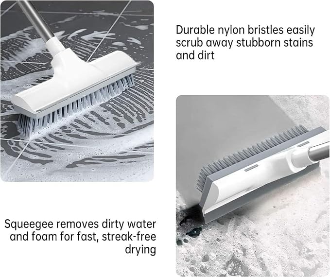 Zerolex Stainless Steel Bathroom Cleaning Brush with Wiper 2 in 1 Tiles Cleaning Brush Floor Scrub Brush with Long Handle White Scrubbing Brush Cleaning Brush Pack of 1 - Image 3