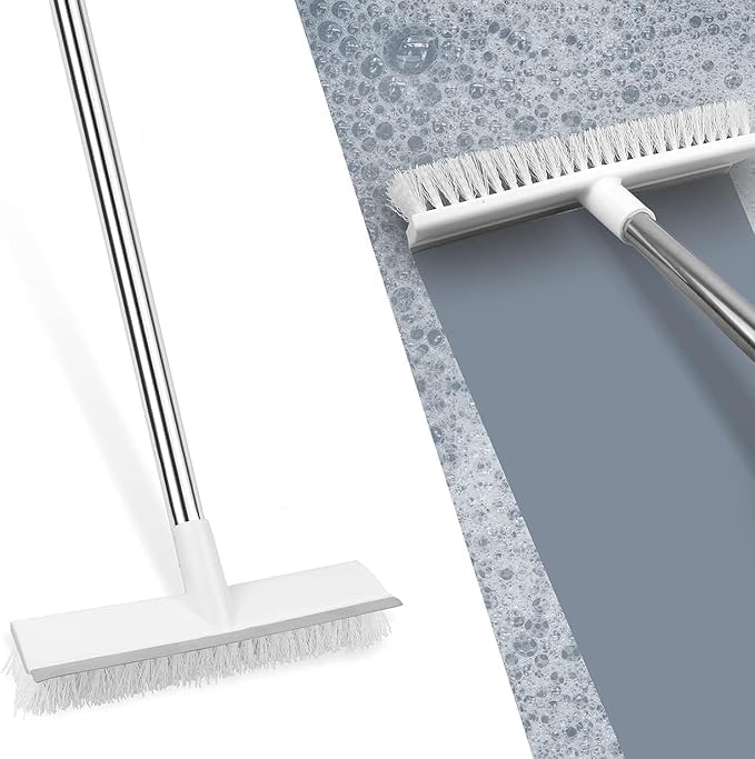 Zerolex Stainless Steel Bathroom Cleaning Brush with Wiper 2 in 1 Tiles Cleaning Brush Floor Scrub Brush with Long Handle White Scrubbing Brush Cleaning Brush Pack of 1 - Image 4
