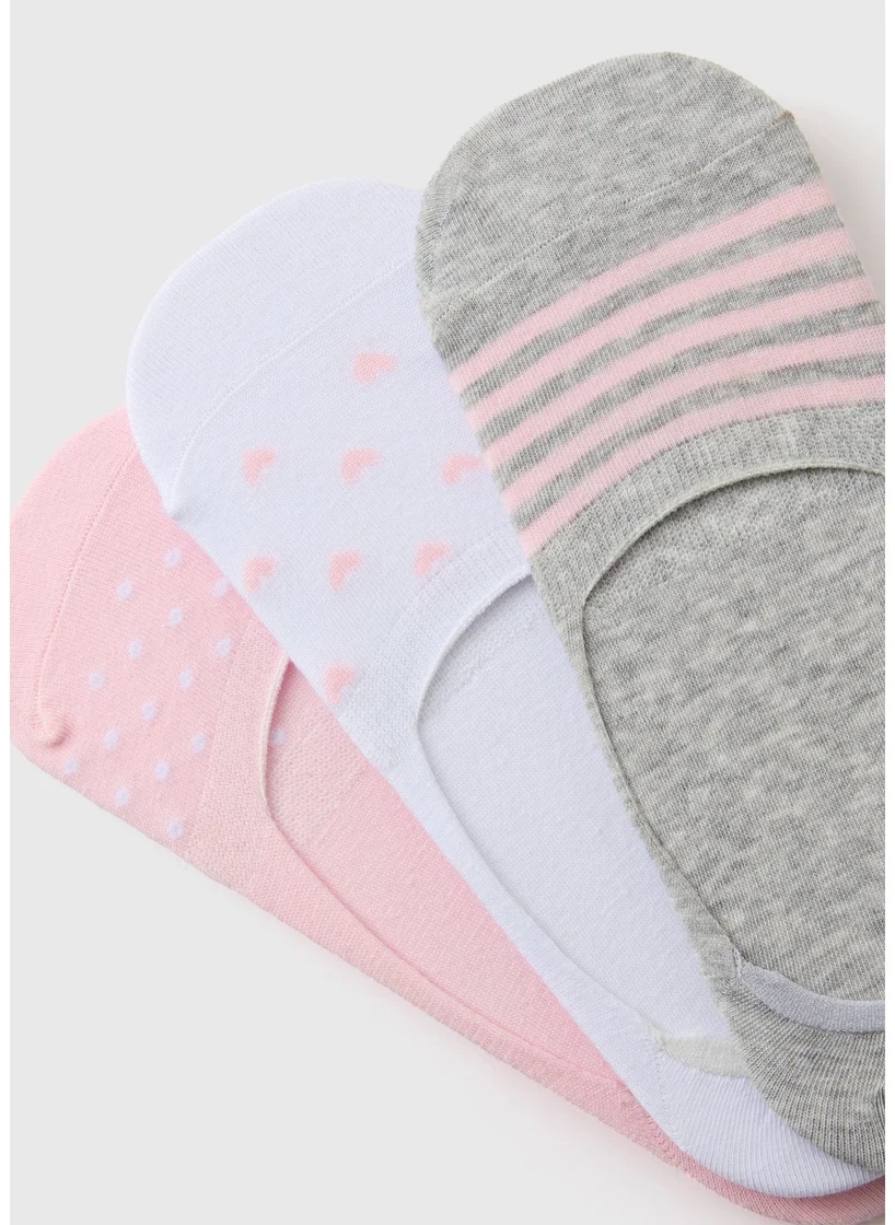 Matalan 3 Pack Pink Heart No Show Socks