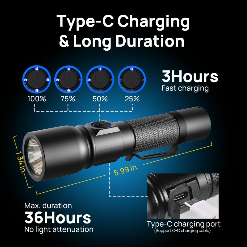 Consciot Rechargeable Flashlight One Click On/Off, Max. 1200 Lumens, 7 Modes Adjustable Including Lock Mode, Powerful Handheld Flash Light Outdoor for Camping, Hiking, Dog Walking, Emergency - Image 5