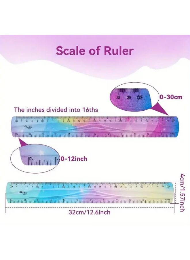 2pcs 12 Inch Flexible Plastic Ruler With Clear CM Inch Scale For School Office - Image 4