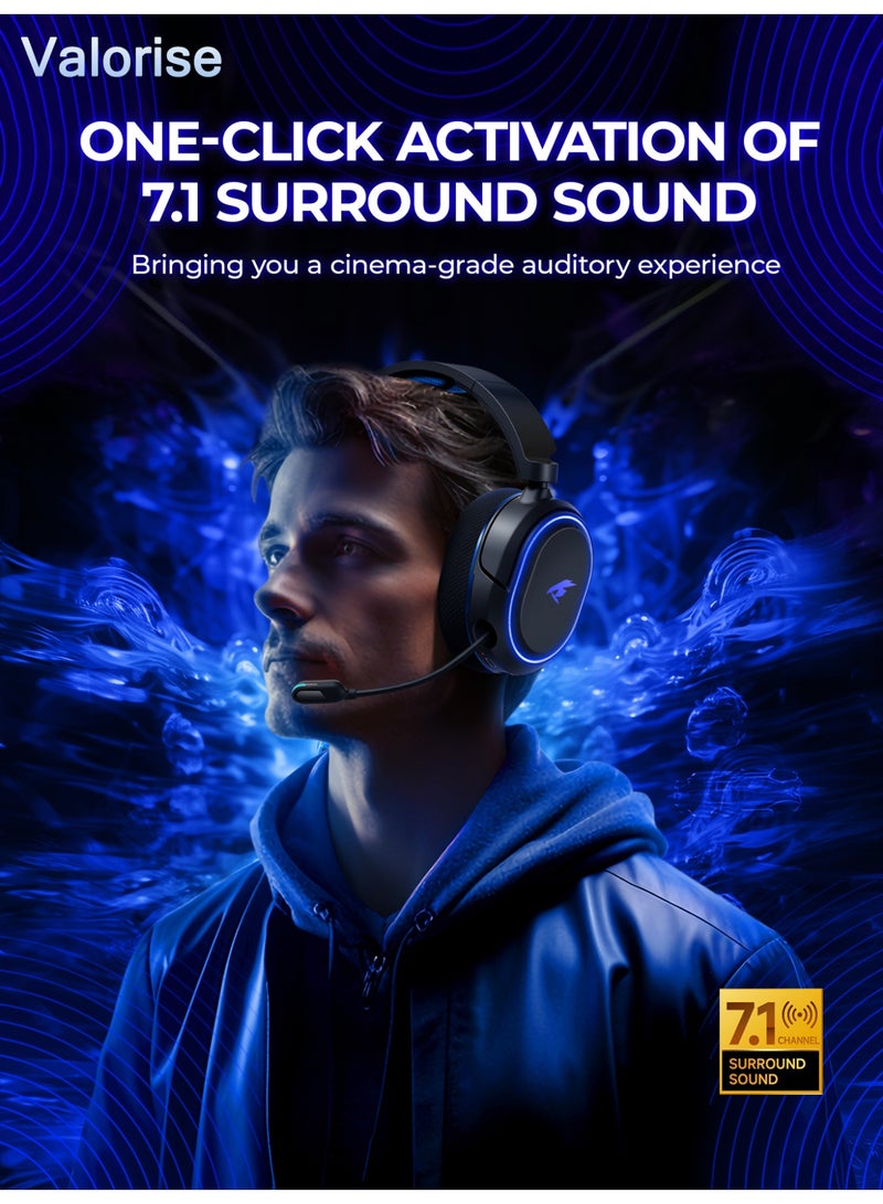 Valorise UG-08S Wireless Gaming Headset, 7.1 Surround Sound,Tri-mode 2.4GHz,Bluetooth,Wired Gaming Headphones with,100H Battery, ENC Noise Canceling Mic, RGB Light, for PC PS5 PS4 Mac Switch - Image 2