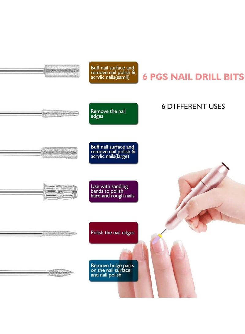 Excefore Electric Nail Files, Nail Drill Portable Electric Nail File 20,000 RPM with 6 Changeable Drills and Sand Bands for Exfoliating, Grinding, Polishing, Nail Removing, Acrylic Nail Tools - Image 2