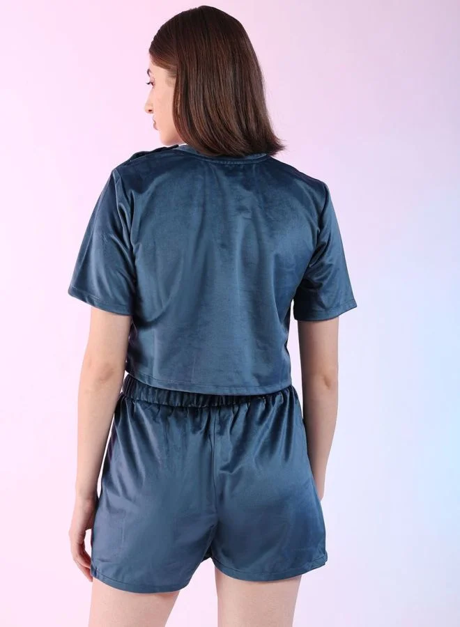 Freehand  Women Regular Fit Solid Short Sleeve Mid Rise Round Neck Top With Shorts Lounge Set  | Best Price UAE