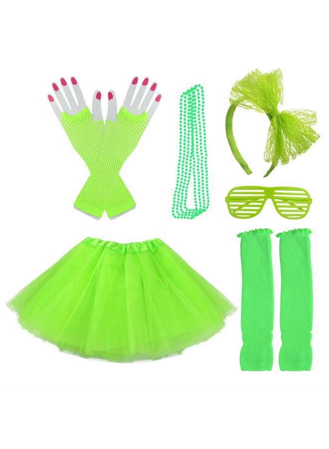 Miayon Kids 6 in 1 Costume Accessories 1970s 1980s Fancy Outfits and Dress for Cosplay Party Theme Party for Girl, Green, One size - Image 1